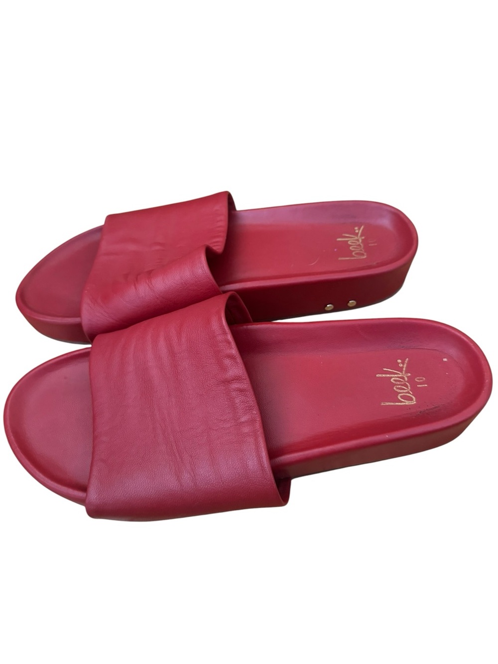 Beek Pelican Slides Sandals Red Leather 10 - Picture 4 of 7